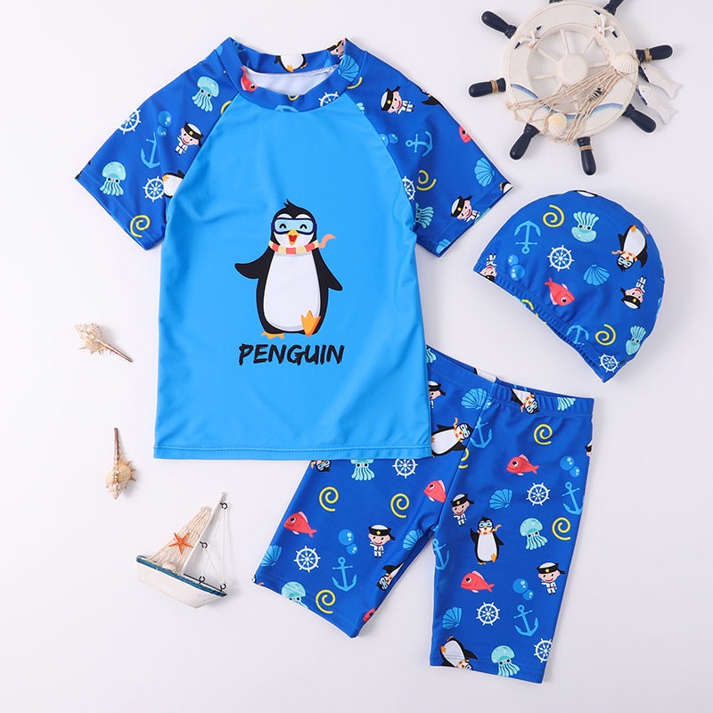 Bộ Đồ Bơi Chống Nắng Nhanh Khô In Hình Chim Cánh Cụt Dễ Thương Cho Bé