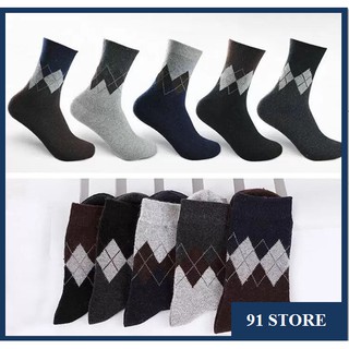 👞5 đôi tất/vớ lông cừu nam,tất/vớ cao cổ họa tiết quả trám👞