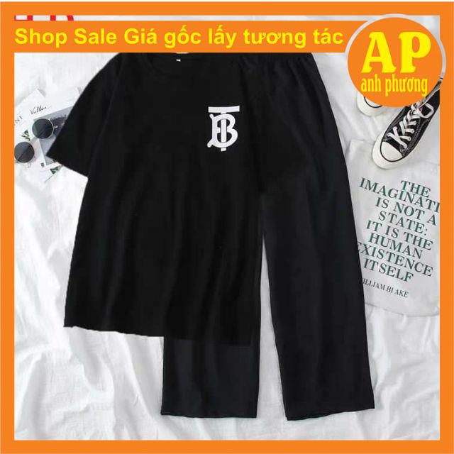Sét áo phông TB + quần ống rộng❤️gồm áo phông form thụng tay lỡ chất cotton mềm mịn in hình nhỏ❤️quần suông chất sạn