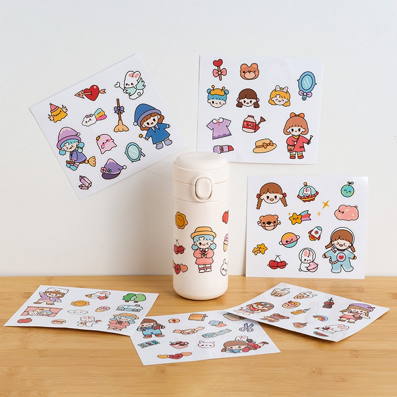 Sticker PVC Chống Nước Hình Gấu Nâu và Cô Bé Bear and Girl