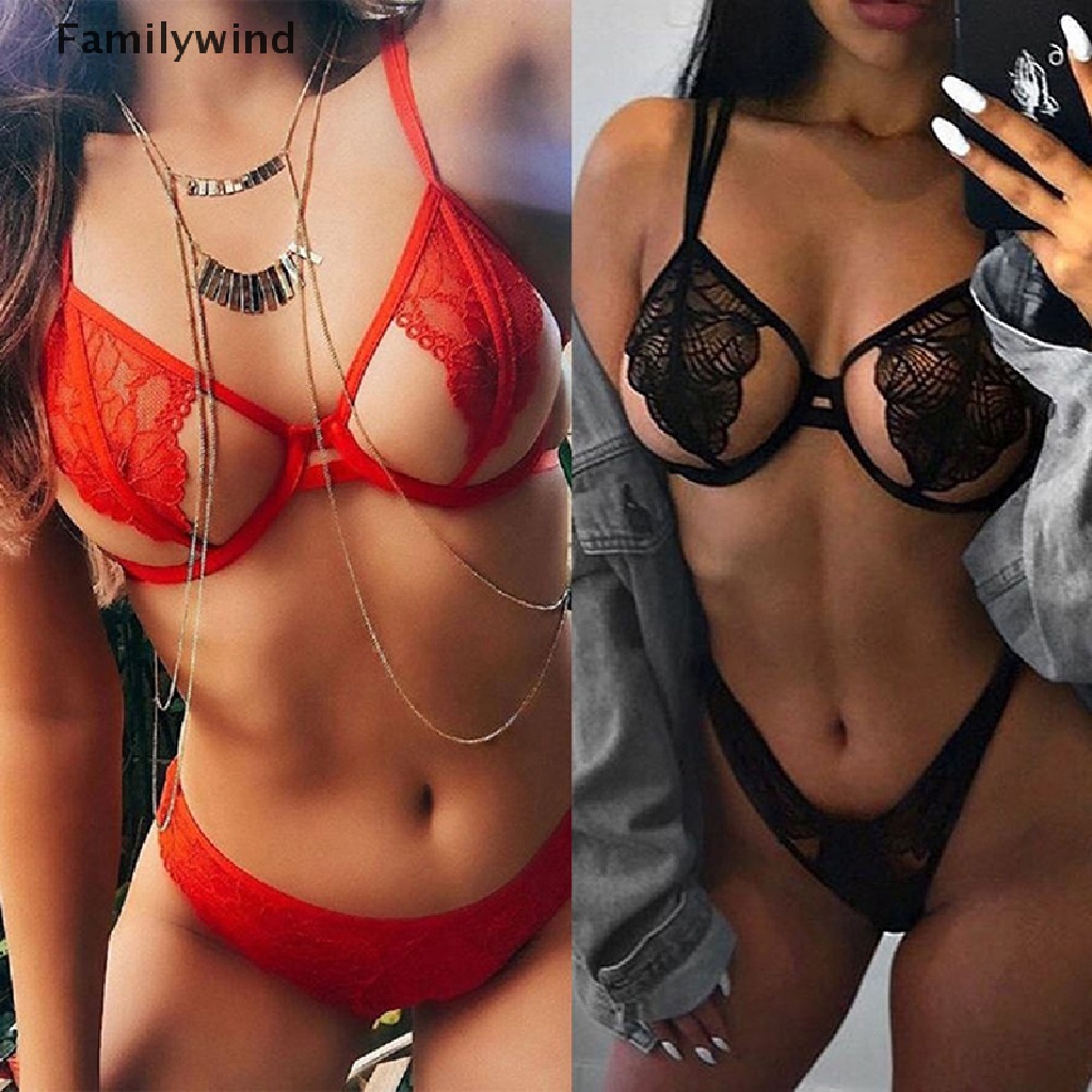 Set Áo Lót Nâng Ngực &amp; Quần Lót Nữ Họa Tiết Ren Hoa Gợi Cảm