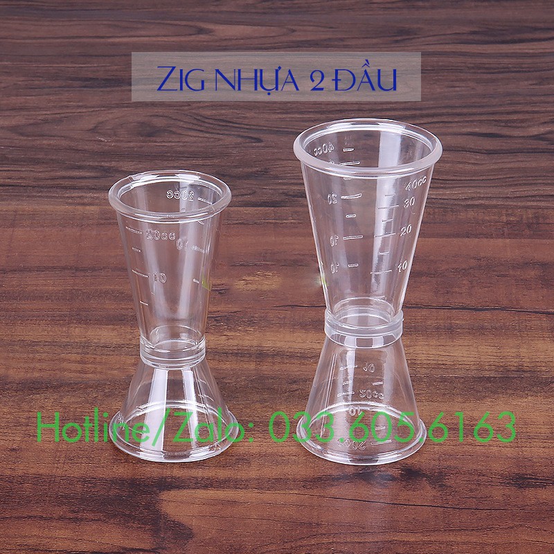 Zig nhựa 2 đầu có vạch chia định lượng 10-20ml 20-40ml - chất liệu nhựa trong suốt.