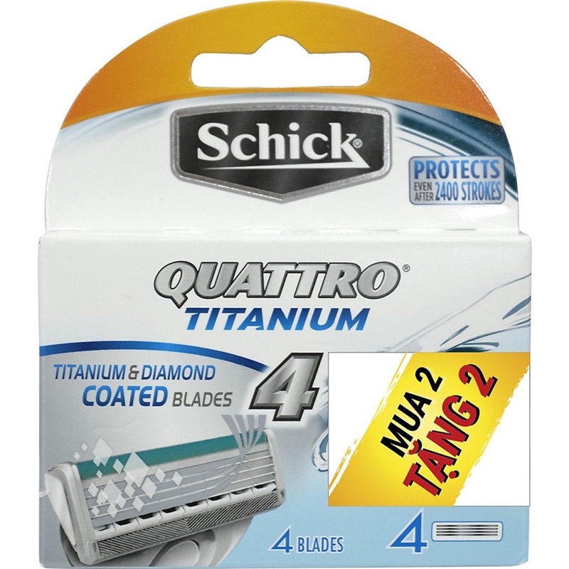 Dao Cạo Râu SCHICK QUATTRO TITANIUM 4 lưỡi (Tặng Thêm 1 lưỡi dao). Hàng chính hãng DKSH Việt Nam.