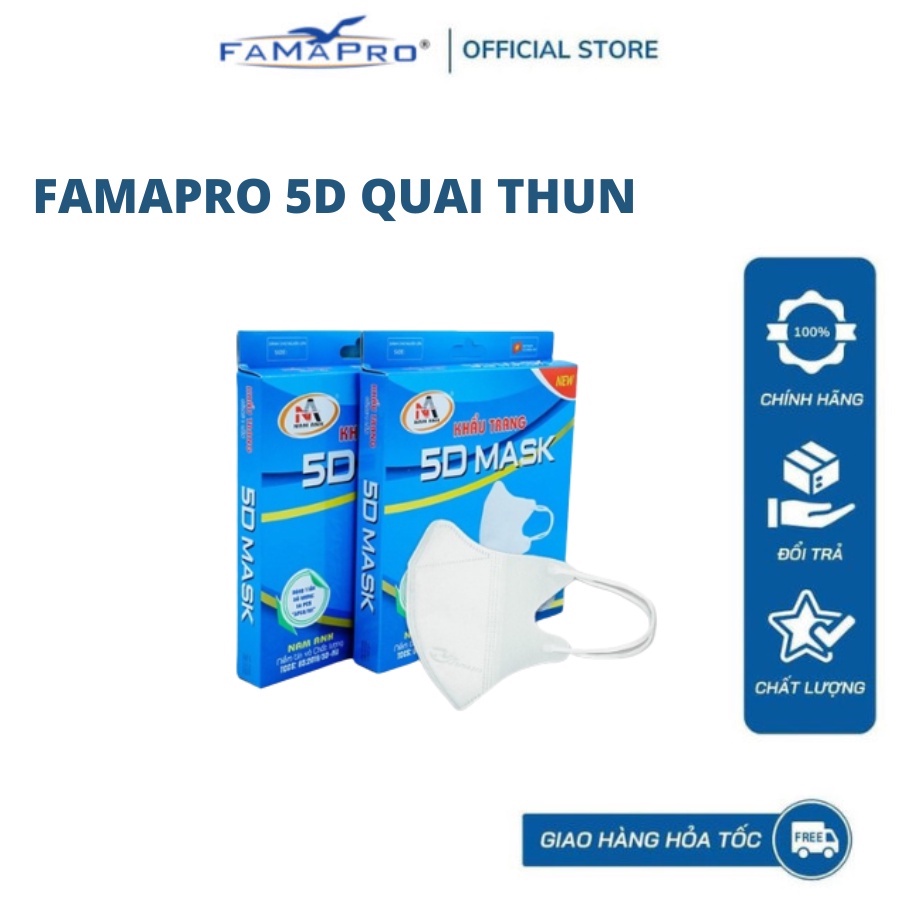 [HỘP-5D MASK-QUAI THUN] COMBO 2 HỘP Khẩu trang y tế kháng khuẩn 3 lớp Famapro 5D Mask