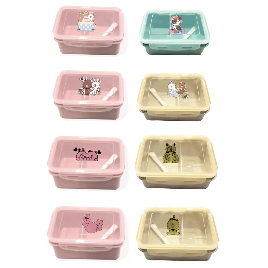 hộp cơm vuông bare bear HCV4 molang gấu brown tonton capoo khủng long hoàng đế mèo bé đào pusheen hộp đựng thực phầm PP