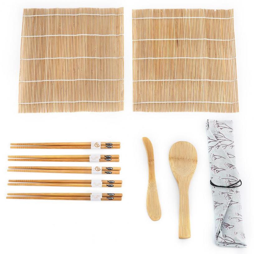 9 Cái / bộ Tre Sushi Làm Kit Bao Gồm 2 Cán Mats 5 Đũa 1 Paddle 1 Sushi Blade