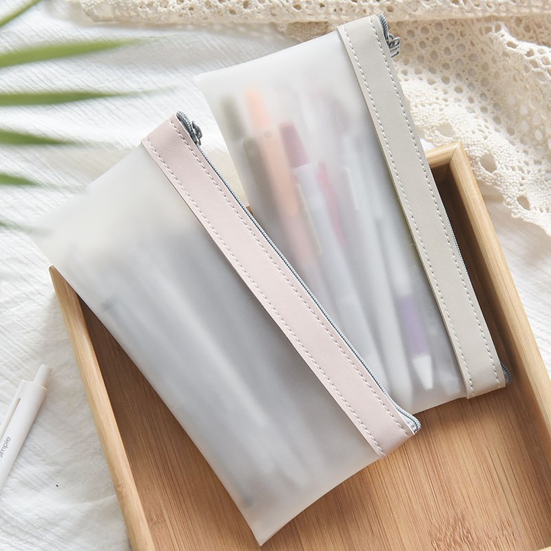 Túi đựng bút chất liệu TPU phối da nhám trong suốt tiện lợi