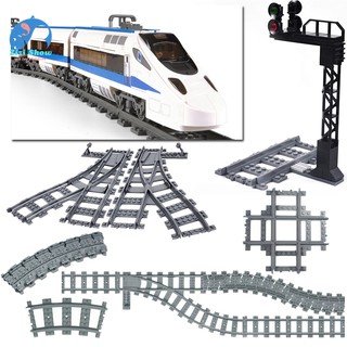 [Khối xây dựng Lele] Phụ kiện khối xây dựng đường ray xe lửa Kênh chia kênh chéo Đường cong thẳng Bộ phận khối xây dựng mềm Tương thích Lego T