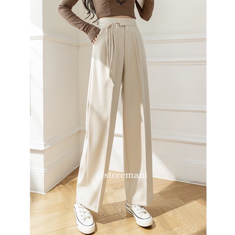 Quần Ống Rộng Vintage Cao Cấp Buộc Nơ Chất Tuyết Mưa Cạp Cao - Quần Ống Sơ Công Sở Đi Học Đi  Chơi