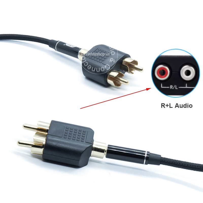 1 chiếc - Đầu đổi audio 3.5mm cái sang 2 jack bông sen AV đực - Rắc cắm chia âm thanh 3.5mm ra 2 AV RCA