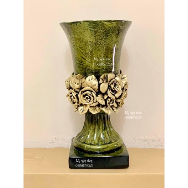 Bình hoa composite,Mỹ nghệ shop, decor, trang trí, quà tặng sinh nhật, tân gia, bình hoa giả, cao cấp mã chân vuông đồng