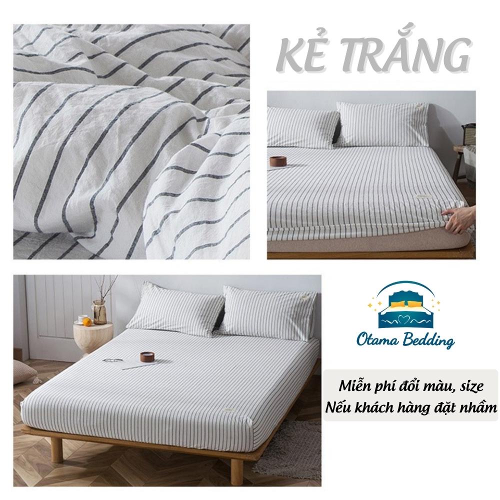 Bộ ga gối cotton tici kẻ caro drap giường bo chun 1m2 1m4 1m6 1m8 2m2 cao cấp - Otama Bedding