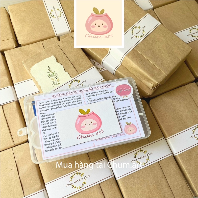 Chum art Hộp Combo hoạ phẩm vẽ màu nước cho người mới tập kèm hướng dẫn vẽ, combo giá siêu rẻ