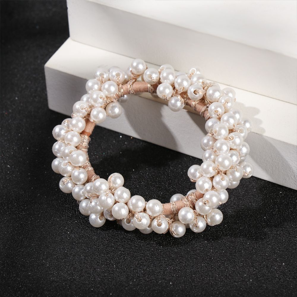 Dây cột tóc co giãn đính hạt ngọc trai giả thời trang xinh xắn