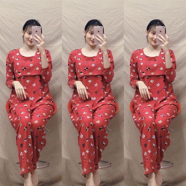 (Chọn mẫu)Bộ đồ quần áo lanh lụa dài tay mặc bầu, cho con bú sau sinh
