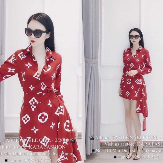 Đầm sơ mi họa tiết chữ & hoa văn trắng