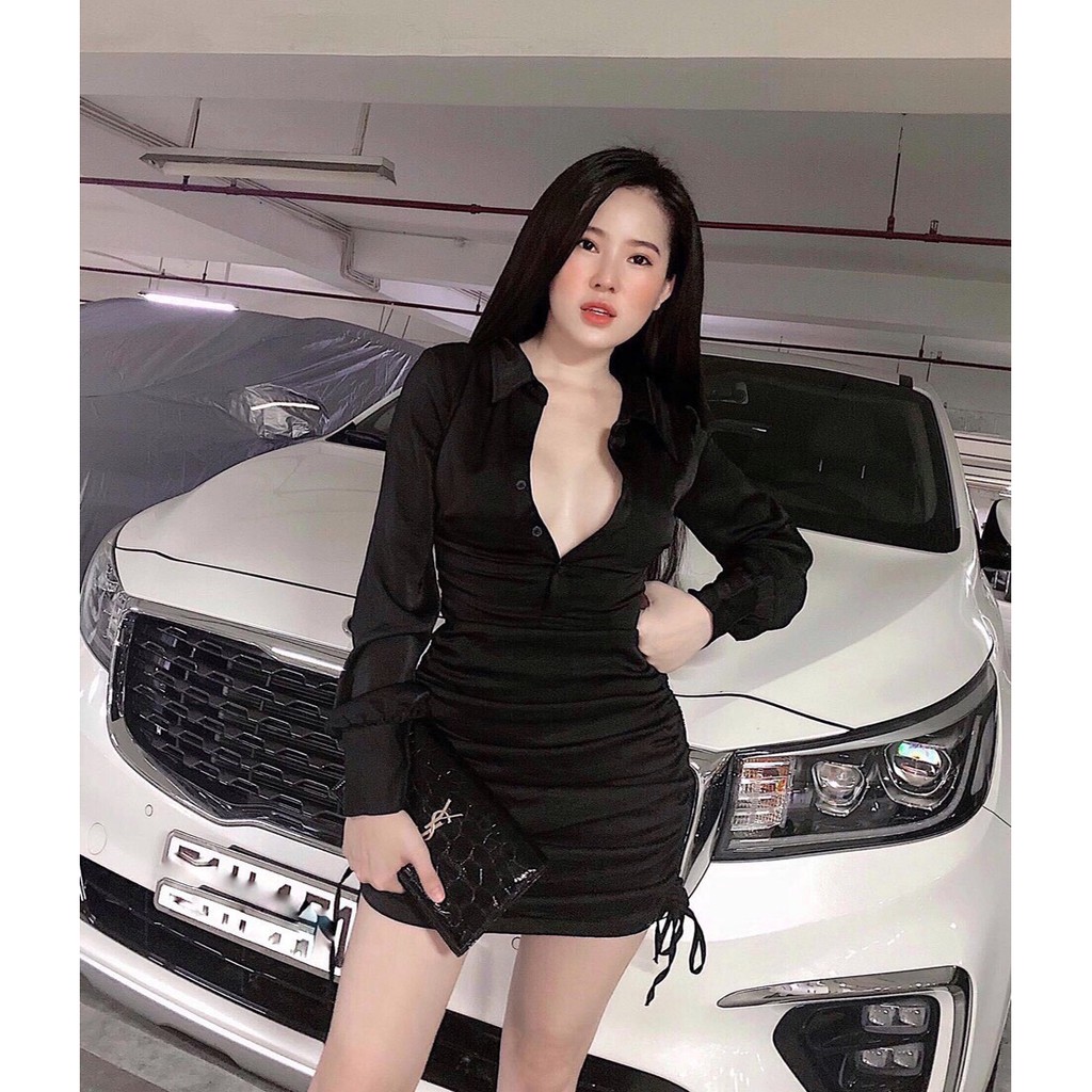 Đầm Váy Nữ Hot Trend Cá Tính Body Nhún Rút Dây Cổ Sơ Mi Cài Nút Thật ( Có Dây Kéo ) & Mẫu Có Viedeo Thật | BigBuy360 - bigbuy360.vn