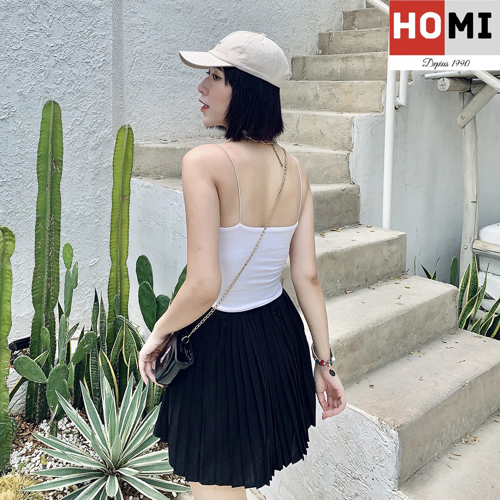 Chân váy xếp ly form ngắn có lót trong màu đen Homi Fashion