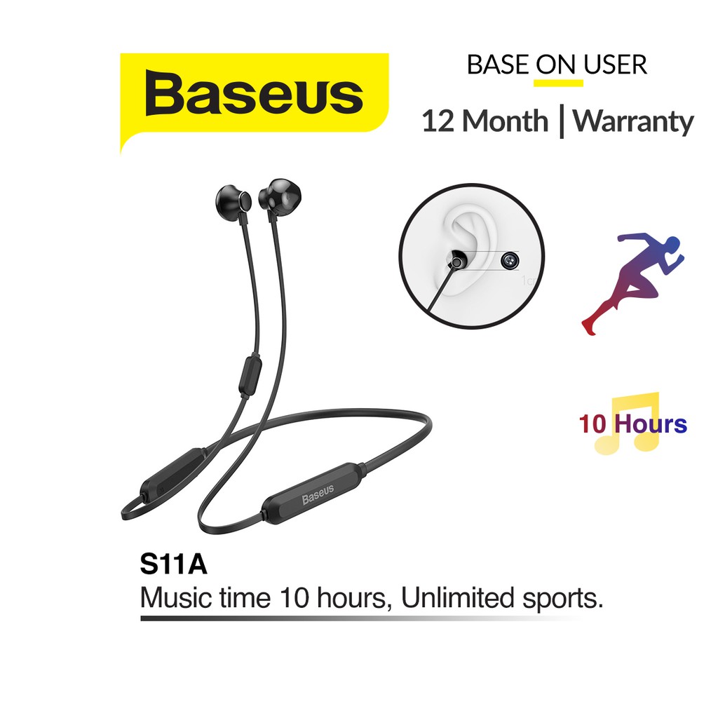 Tai nghe thể thao không dây Baseus S11A, nghe nhạc liên tục 10 giờ, dây dẹt chống rối, wireless V4.2