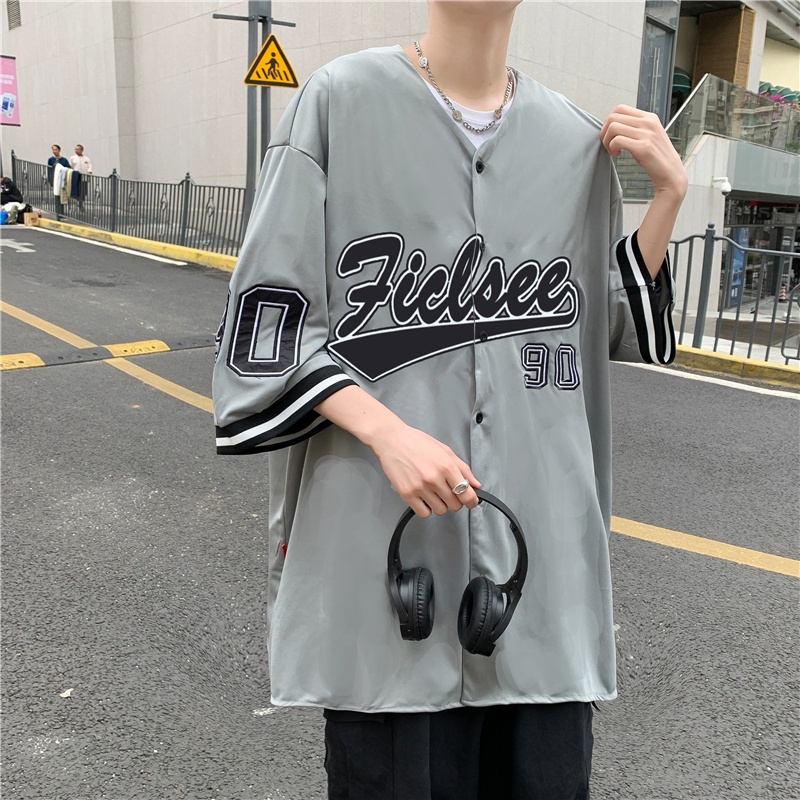 Áo Thun Bóng Chày Tay Lửng Dáng Rộng In Họa Tiết Phong Cách Hàn Quốc Dễ Phối Đồ