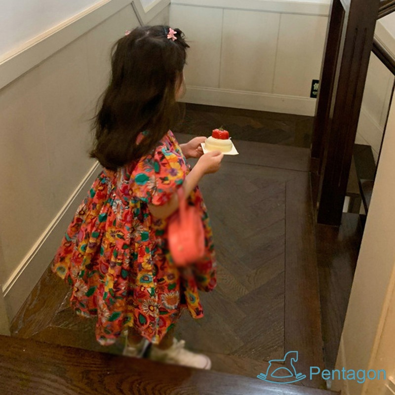 Đầm Công Chúa Dáng Rộng Tay Phồng Cổ Tròn Thoáng Khí Thân Thiện Với Da Thời Trang Cho Bé Gái