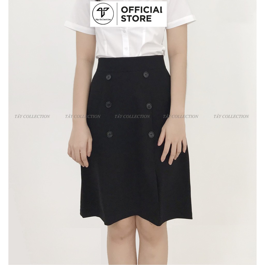 Chân váy công sở chữ A phối 6 nút xẻ tà trước Tây Collection hàng thiết kế form chuẩn mặc tôn dáng
