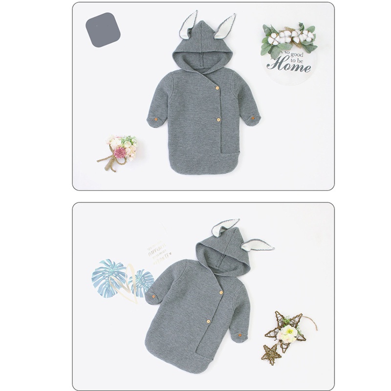 Chăn Quấn Em Bé Bằng Cotton Dệt Kim Hình Tai Thỏ Dễ Thương