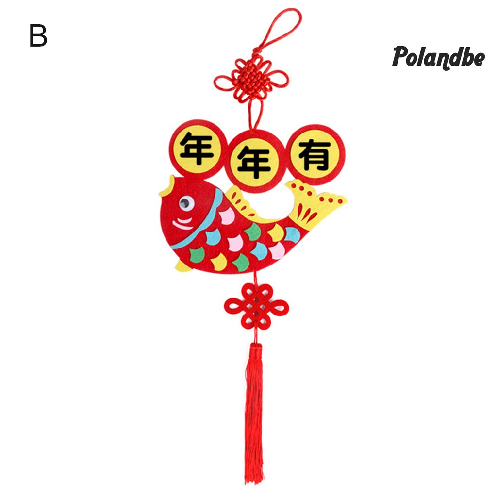 Bộ nguyên liệu làm móc treo trang trí năm mới phong cách Trung Hoa in hình cá và bò hoạt hình cho bé