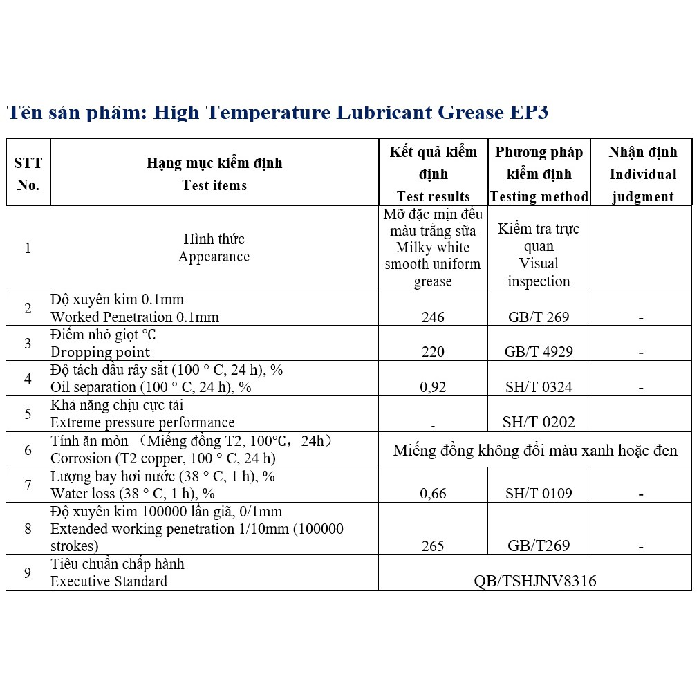 Mỡ bôi trơn Túi 900g có vòi VP260 trắng chịu nhiệt 260-300 độ
