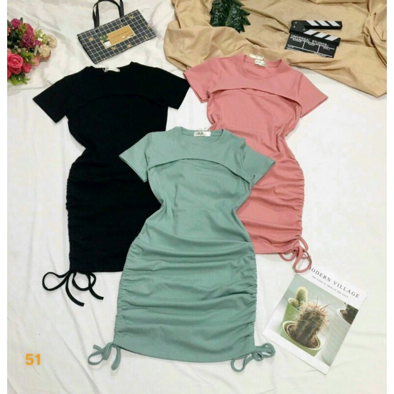 Đầm thun ôm body hở ngực rút dây bên cổ tròn ngắn tay tôn dáng - Mã: 330🌿 TV-Fashion