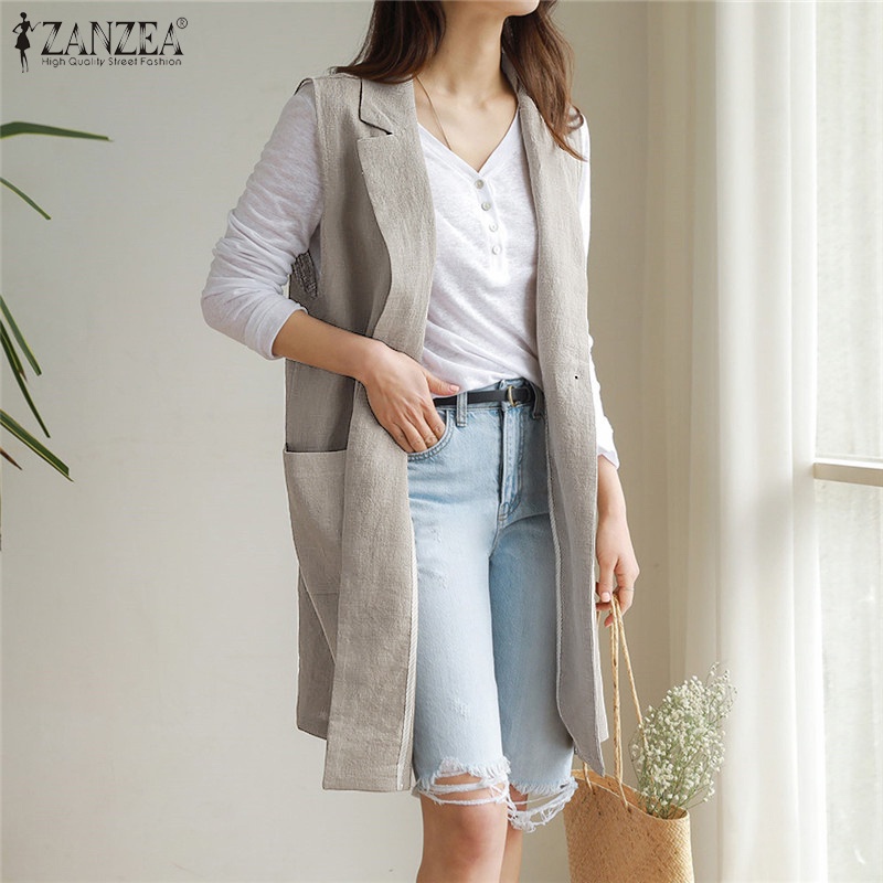 Áo ghi lê ZANZEA không tay size lớn kiểu dáng đơn giản thời trang cho nữ