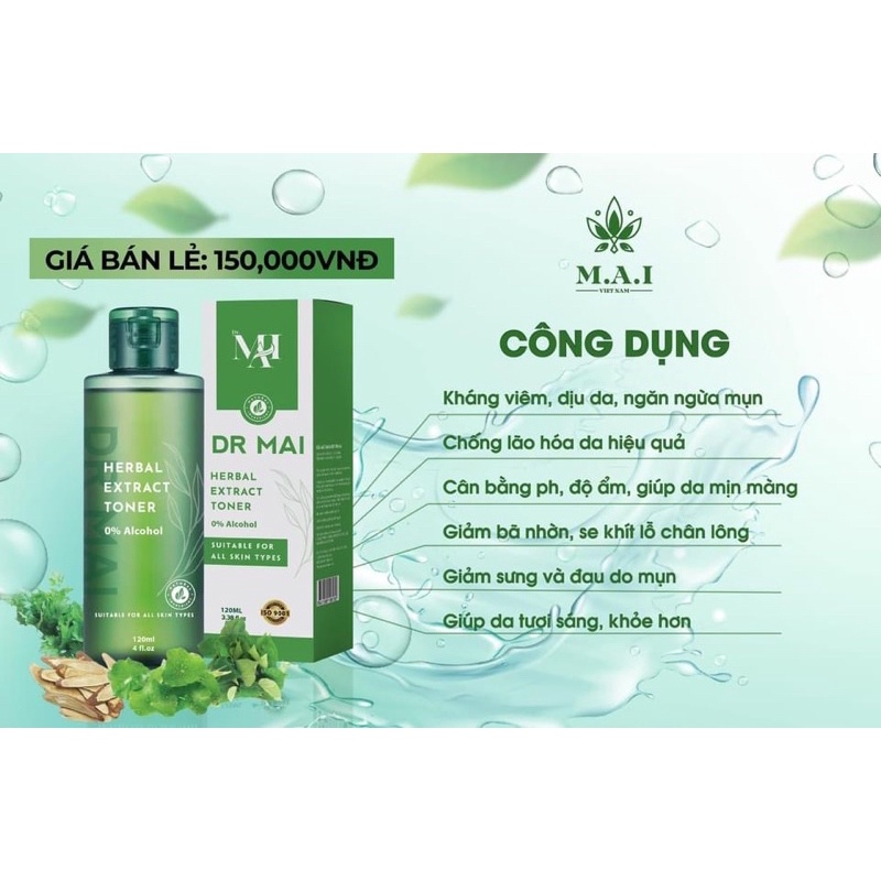 Toner Dr.Mai Herbal Extract Cân bằng độ PH, Nước hoa hồng cân bằng da.