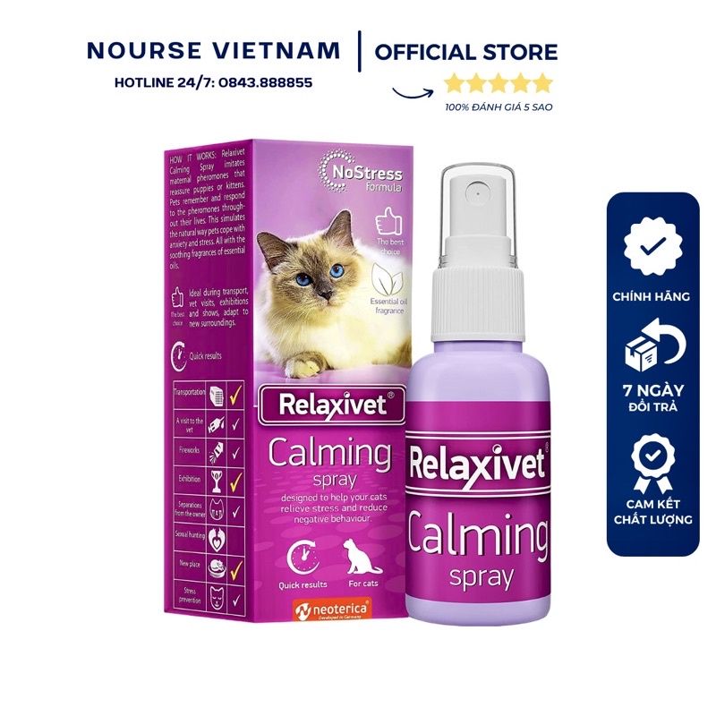 Xịt thảo mộc giảm stress và căng thẳng cho mèo Relaxivet