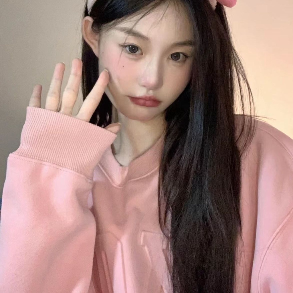 Jiashucheng Áo Nỉ Dài Tay Form Rộng Phong Cách Đường Phố Mỹ