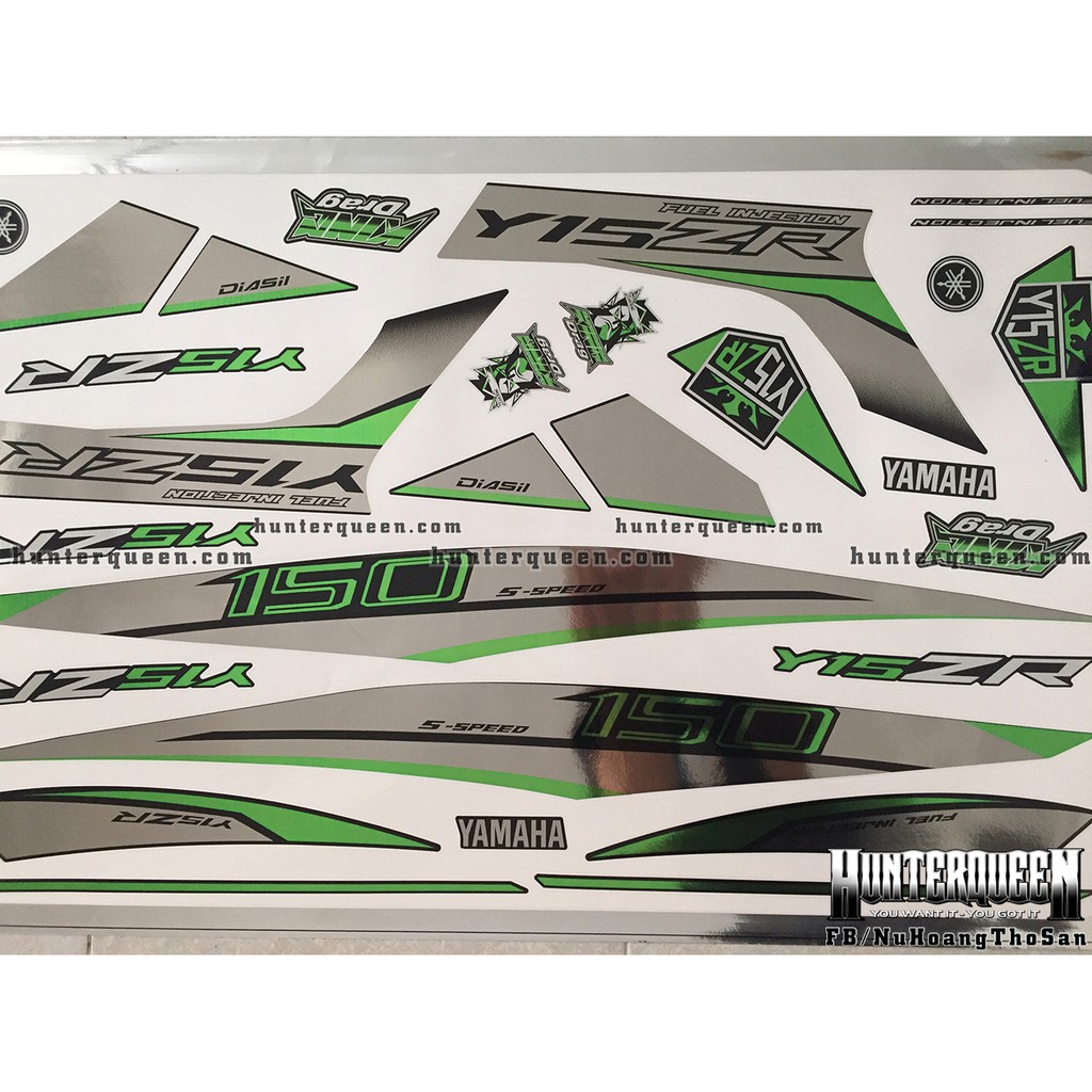 Tem Exciter 150. Tem rời CROM Y15ZR đơn giản, chỉ xanh lá, dán xe đen. Xe màu khác vui lòng inbox