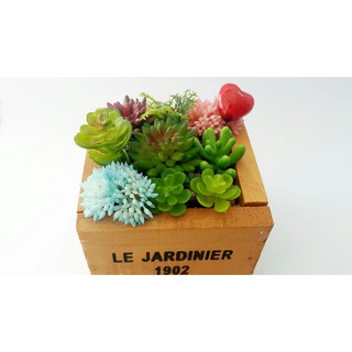 CHẬU GỖ SEN ĐÁ GIẢ TRANG TRÍ BÀN LÀM VIỆC NHỎ 9X9CM