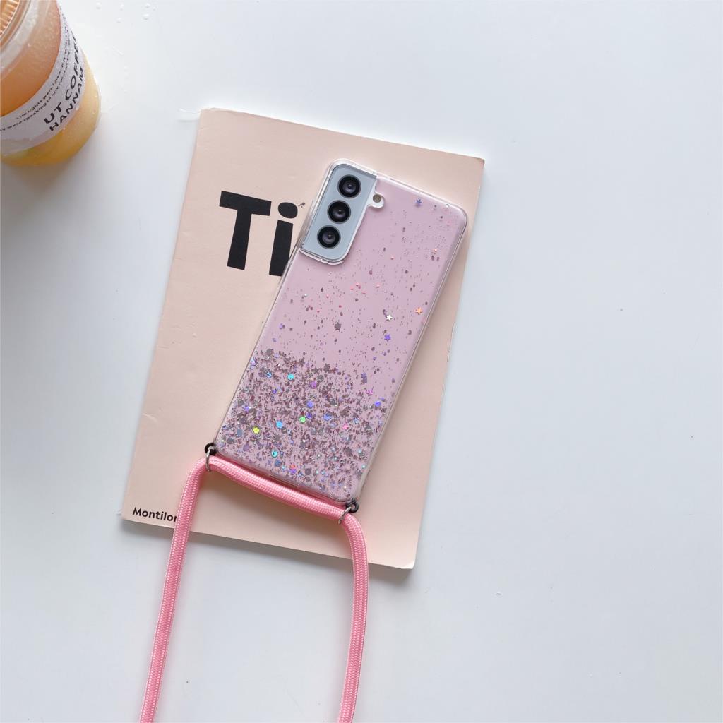 Ốp điện thoại silicon lấp lánh có dây đeo chéo cho Samsung Galaxy Note 20 S21 Ultra S20 FE S10 Plus S10E