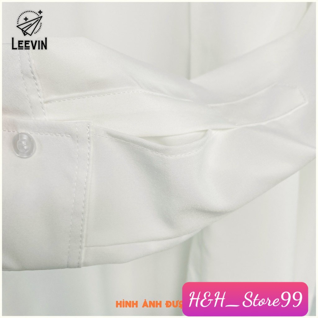 Áo sơ mi nữ dài tay công sở TRƠN Basic Unisex Dáng Rộng Màu Trắng