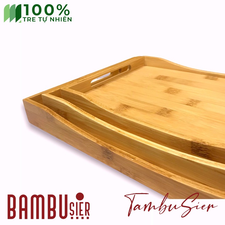 [BAMBOO] Khay trà gỗ tre cao cấp - khay gỗ tre hình chữ nhật - khay phục vụ gỗ tre có tay cầm [LOUISANCE]