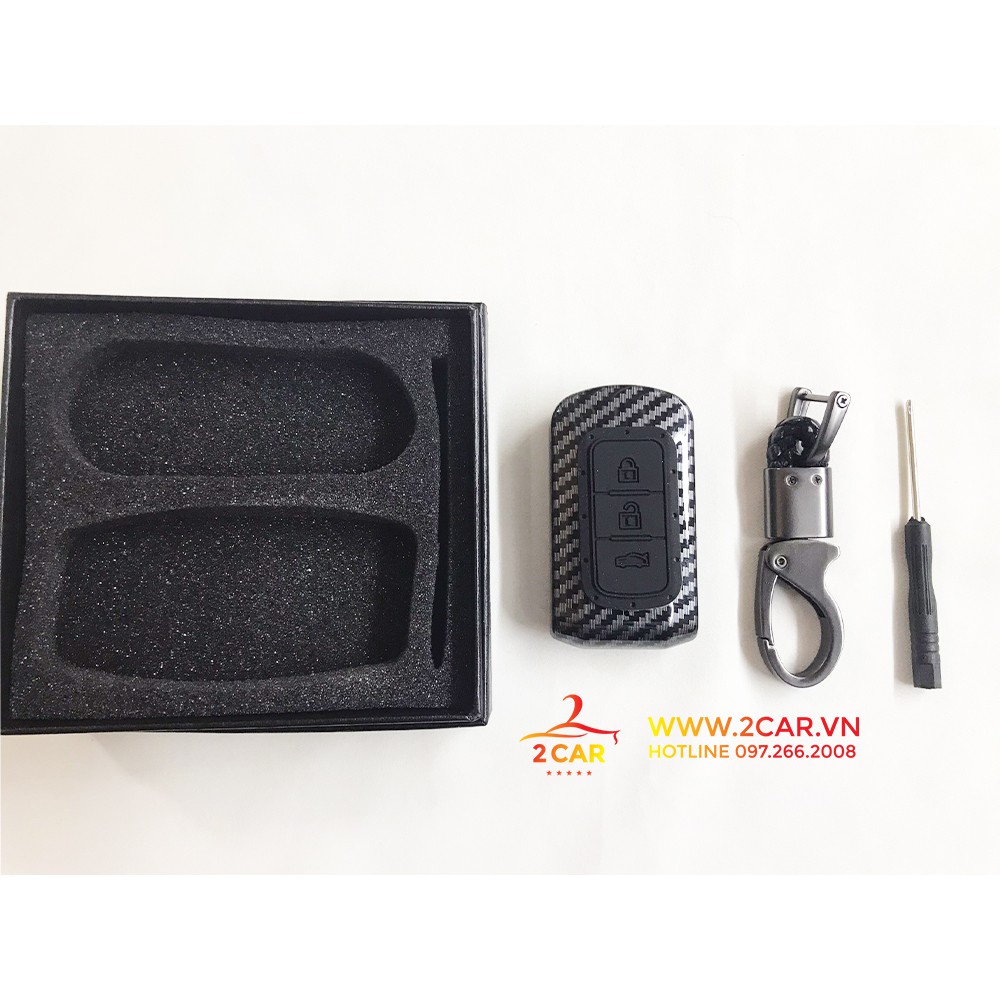 Ốp Chìa Khóa carbon xe Mitsubishi Xpander, Outlander, Attrage, Mirage, Pajero chìa thông minh vân cacbon cao cấp