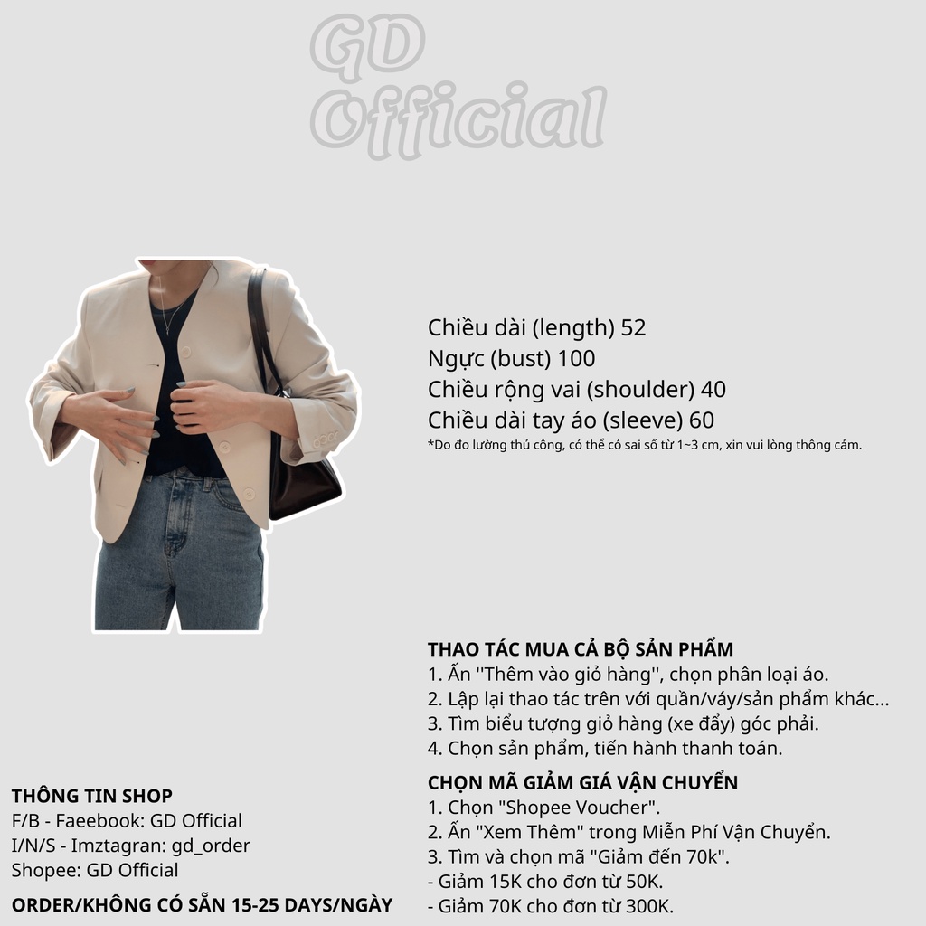 K21|Áo khoác vest dáng ngắn blazer cho nữ trẻ trung văn phòng màu xanh, be GD Official