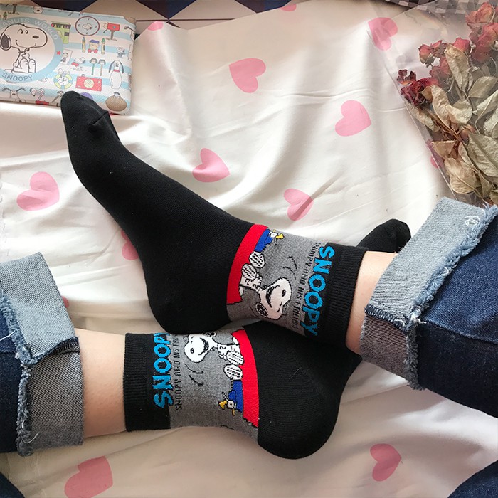 1 Đôi Vớ Cotton Ngắn In Hình Snoopy Phong Cách Hàn Quốc Mới Cho Nam Và Nữ