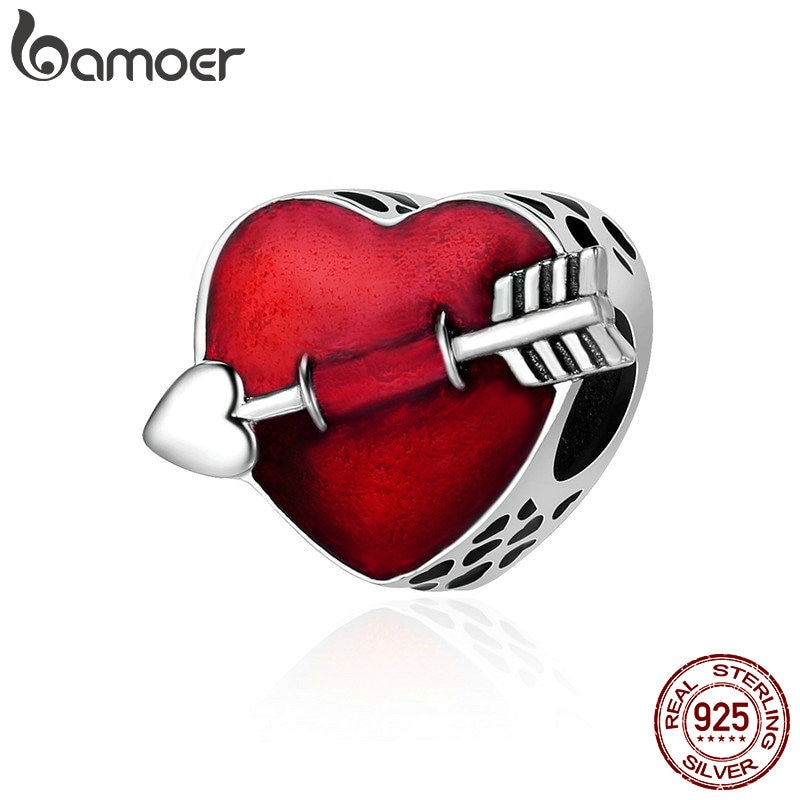 BAMOER Hạt Charm Bạc 925 Khắc Hình Trái Tim Sc480