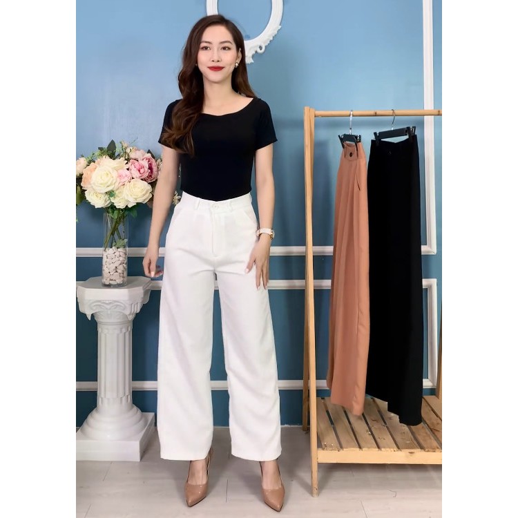 Quần ống rộng nữ ALILY Q788 cạp cao khóa trước, chất vải tuyết mưa cao cấp