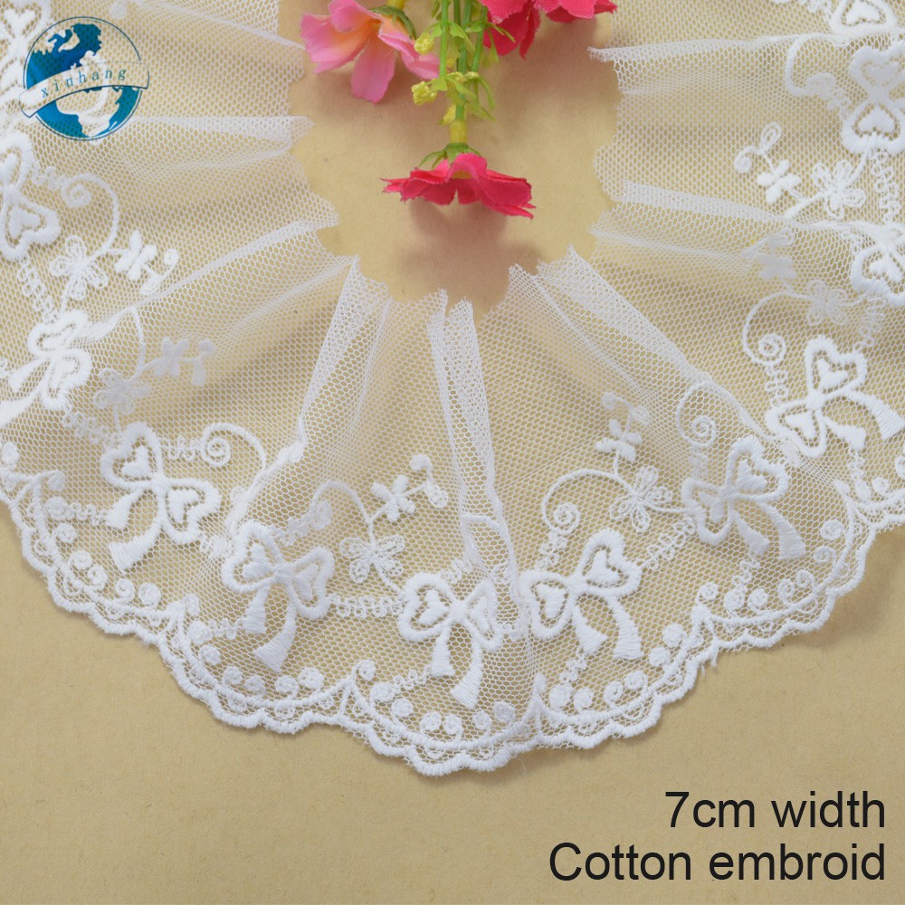Dây ren thêu trang trí quần áo bằng cotton rộng 7cm tiện dụng 2983