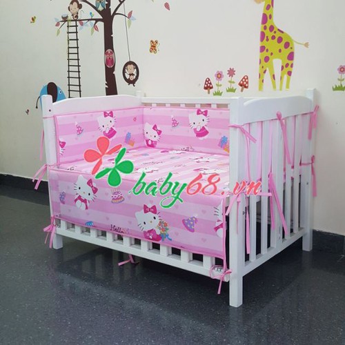 Bộ quây cũi và ga vải Helo Kitty kích thước 63x100cm