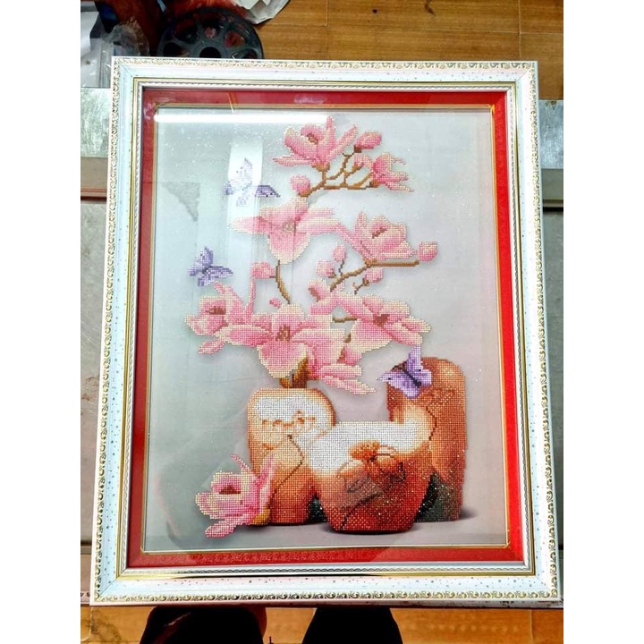 Tranh đính đá Bình Hoa Lan KT:50x70cm , tranh chưa gắn đá