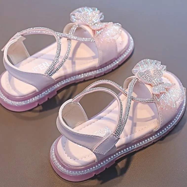 Xăng đan Quai Dán Đính Đá Hình Nơ Xinh Xắn Cho Bé Gái