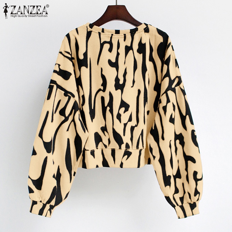 Áo sweatshirt ZANZEA dành cho nữ thiết kế cổ tròn tay dài in họa tiết da ngựa vằn dáng rộng thời trang