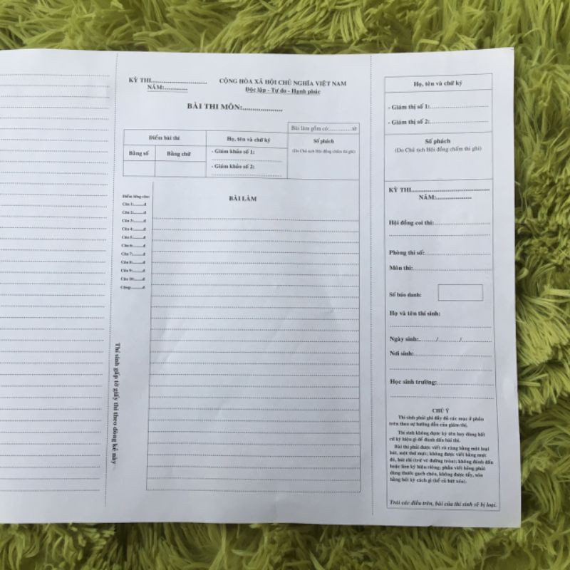 10 Tờ Giấy Thi A3